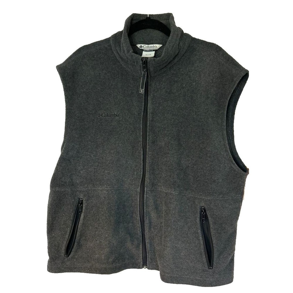 COLUMBIA Men's XL Charcoal Gray Fleece Sleeveless Vest Full Zip